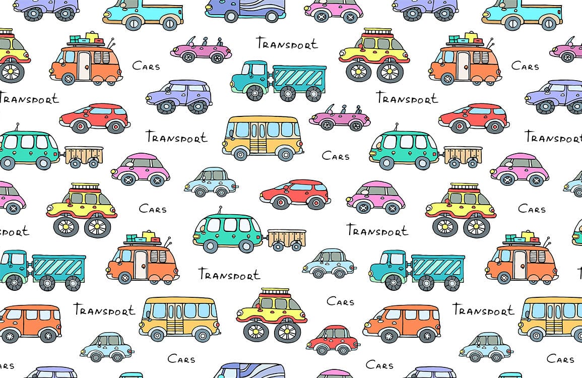 Colourful Vintage Cars Children's Room Transport Theme Wallpaper Pattern