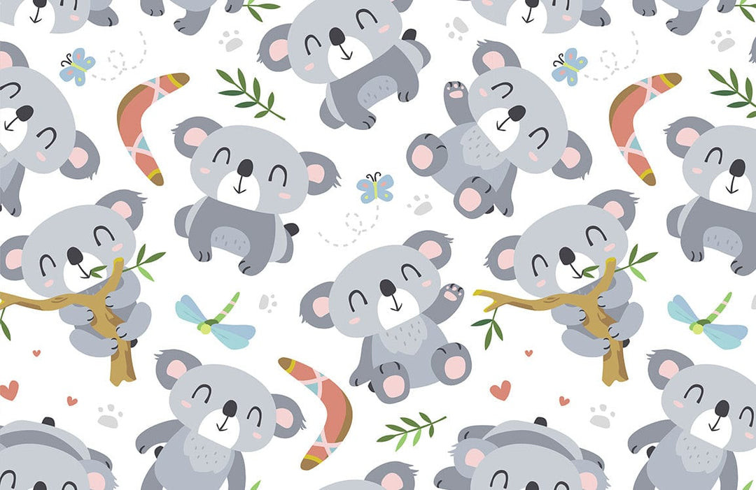 Grey Koala Bear Pattern Wallpaper for Kids' Rooms - Cute and Playful