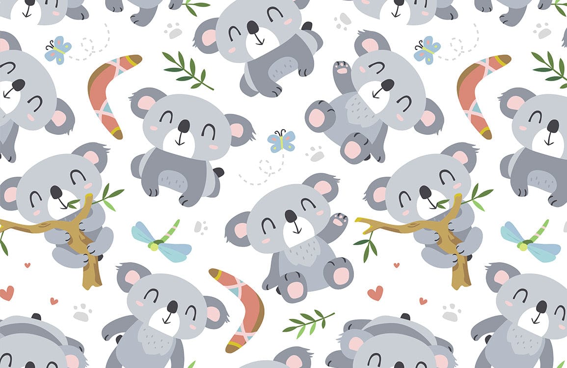 Grey Koala Bear Pattern Wallpaper for Kids' Rooms - Cute and Playful