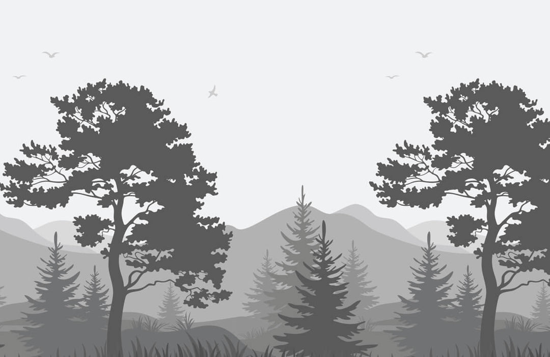Tranquil Grey Forest Landscape Mural Wallpaper for Contemporary Interiors