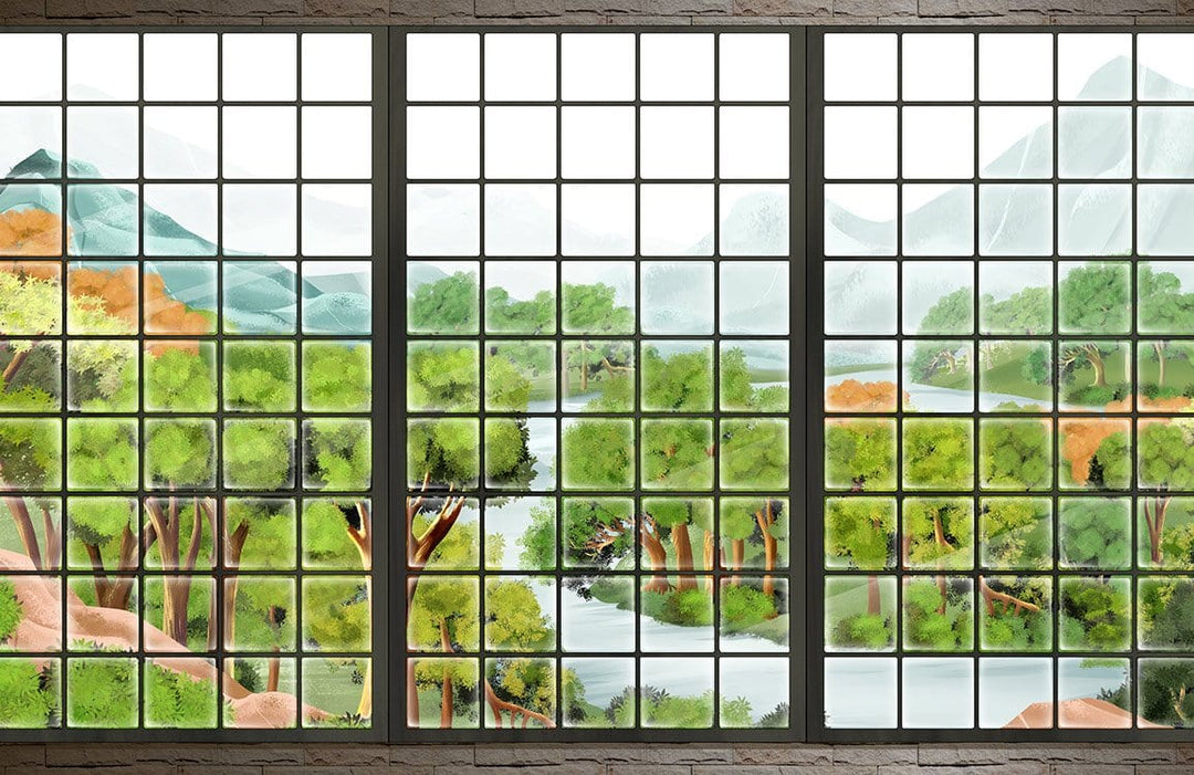 Breathtaking Scenic Forest Mural Wallpaper with Vibrant Green Landscape Design