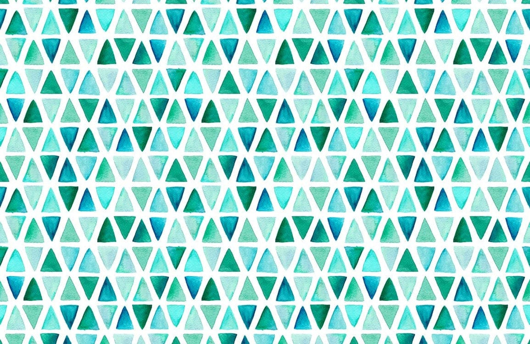 Aqua Geometric Triangles Patterned Wallpaper with Modern Teal and Green Design