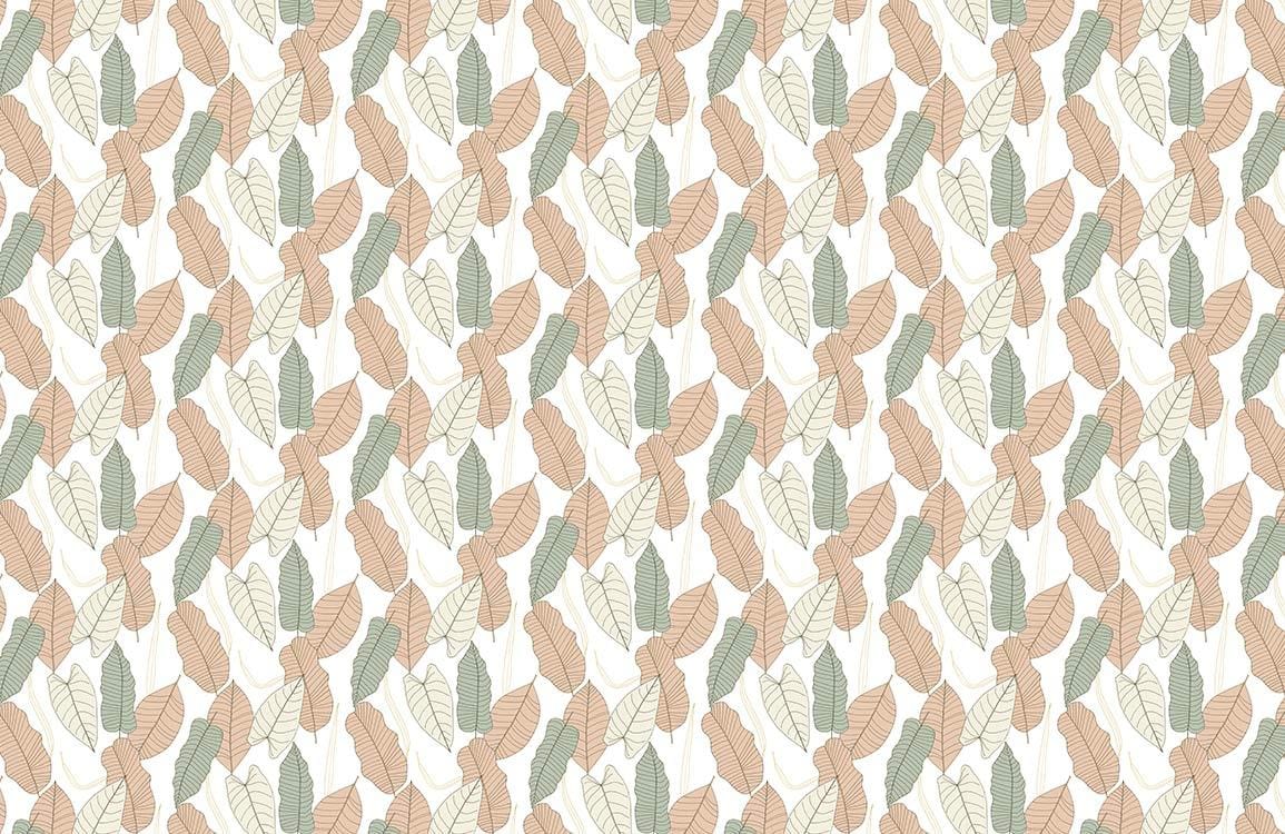 Autumnal Leaf Pattern Wallpaper in Pastel Green and Beige Tones