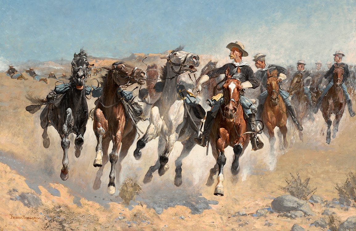 Dynamic Western Cavalry Charge Vintage Mural Wallpaper in Earthy Tones