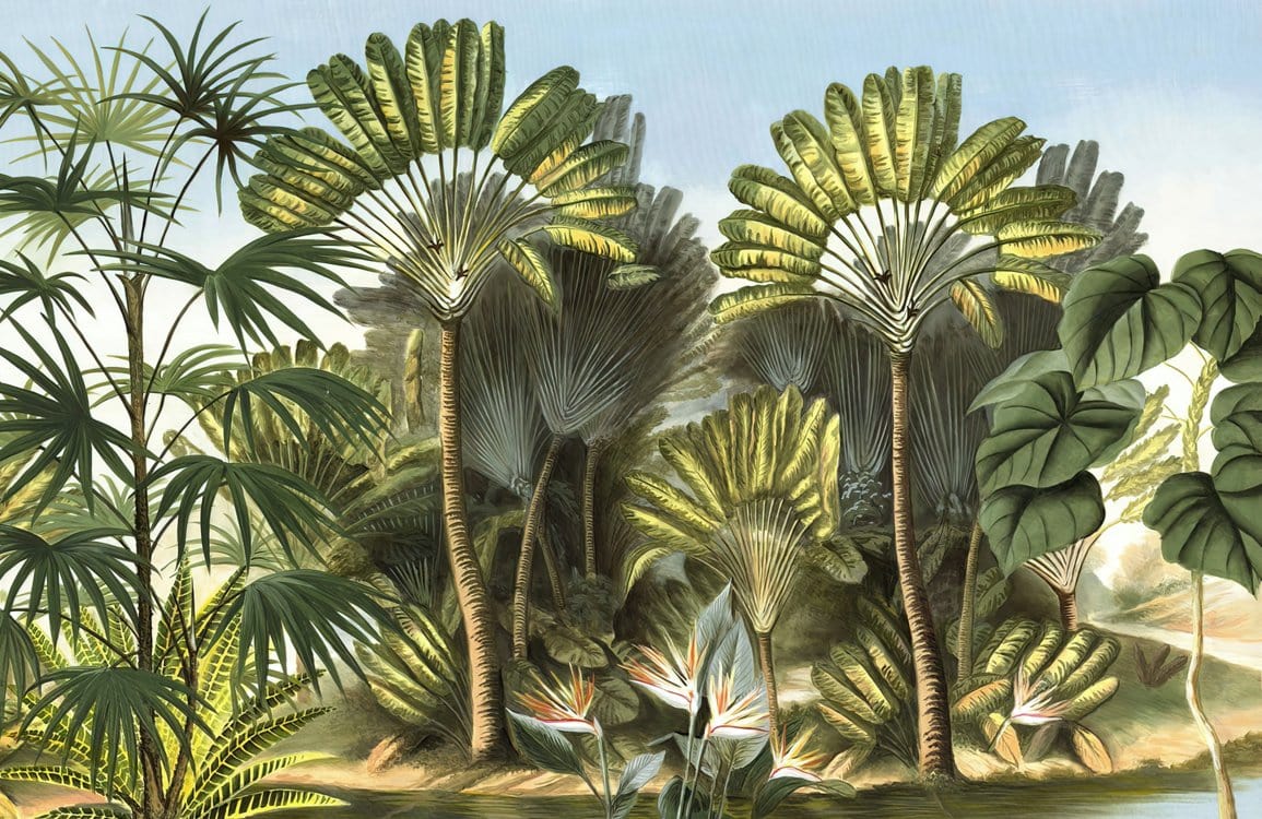 Tropical Paradise Mural Wallpaper: Lush Green Jungle Botanical Design