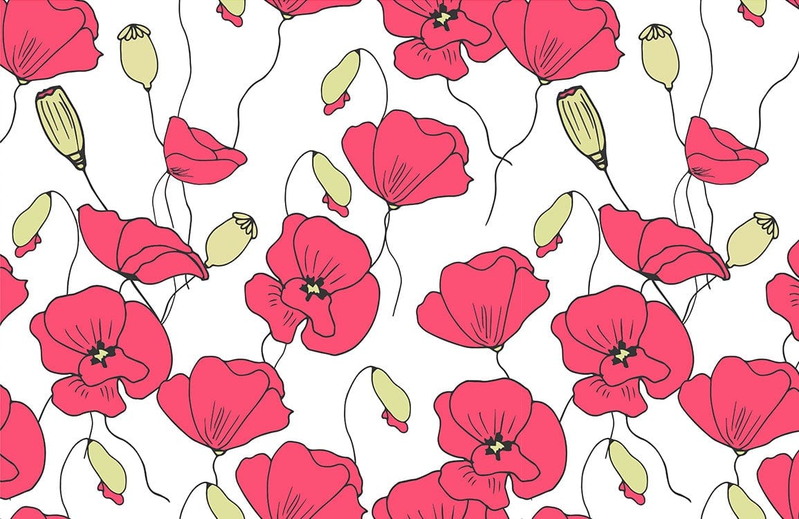 Vibrant Red Poppy Floral Pattern Wallpaper - Bold Botanical Home Décor