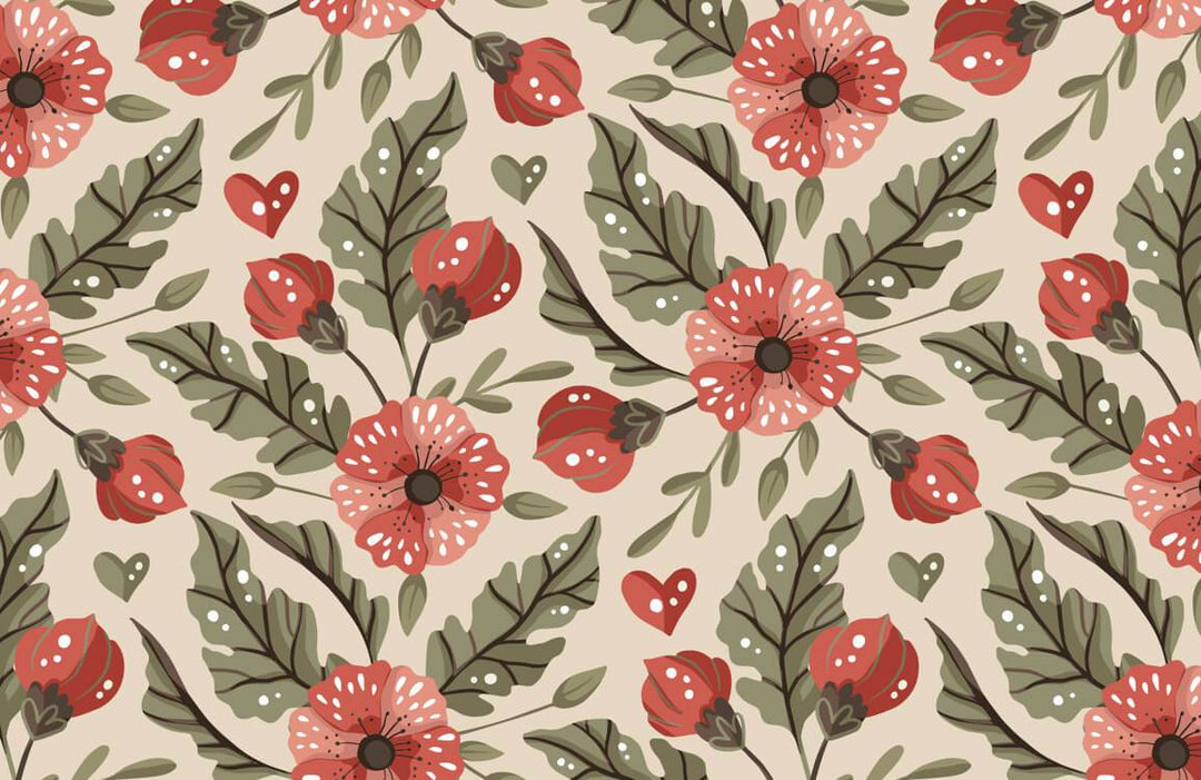 Vintage Floral Bliss Wallpaper - Rustic Red Blossoms on Cream Background