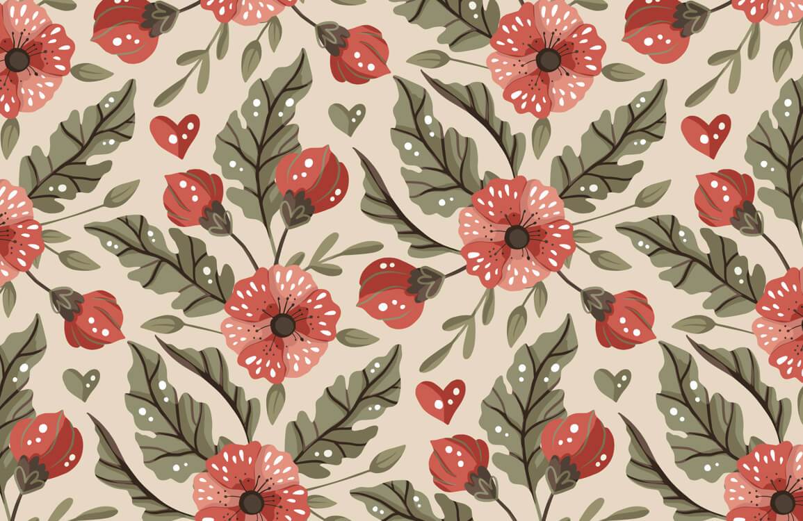 Vintage Floral Bliss Wallpaper - Rustic Red Blossoms on Cream Background