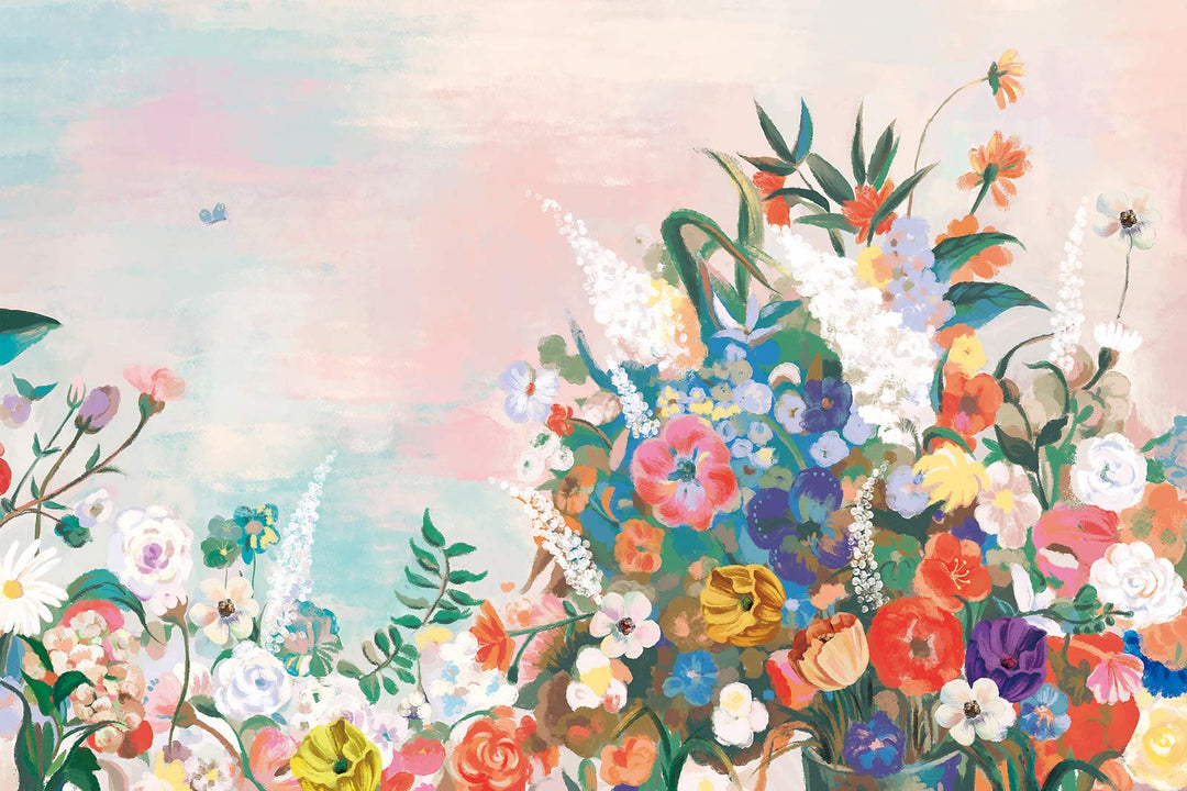 Elegant Pastel Floral Garden Mural Wallpaper - Nature Inspired Interior Décor