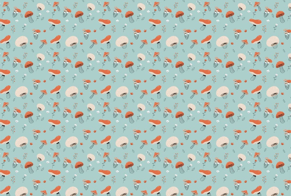 Turquoise Mushrooms Wallpaper Mural