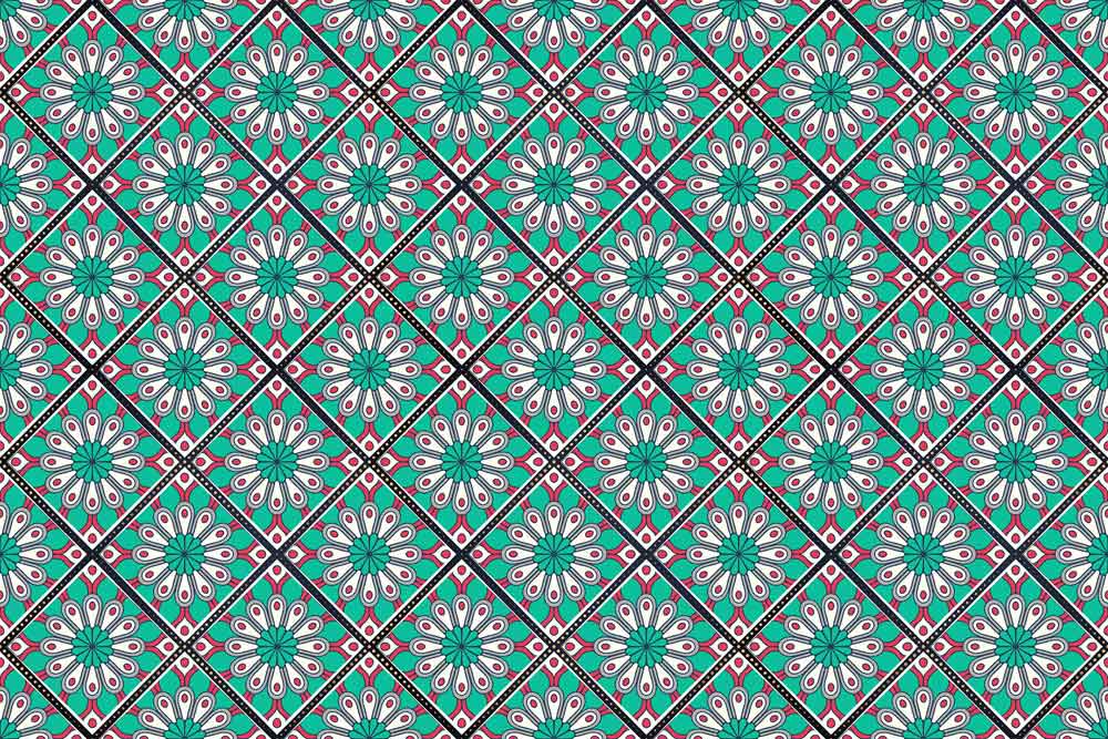 Turquoise and Pink Geometric Floral Pattern Wallpaper - Retro Chic Design