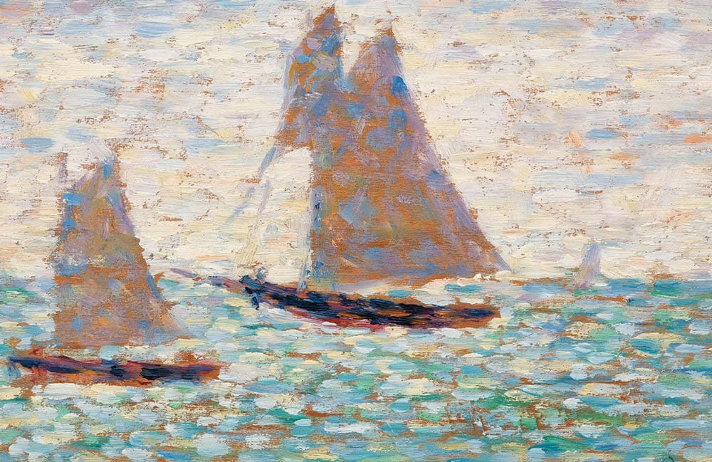 Impressionist Sailing Boats Ocean Mural Wallpaper - Serene Blue Tones