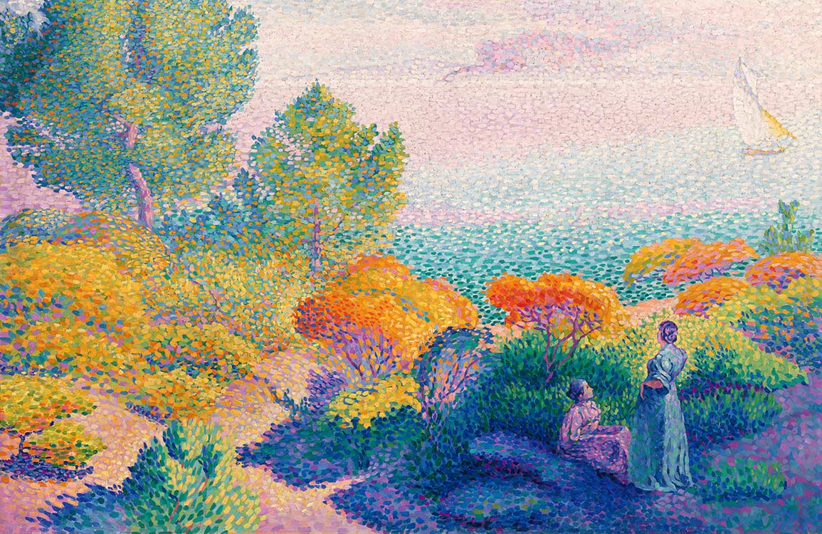 Seaside Impressionist Landscape Mural Wallpaper with Vibrant Colours and Scenic Artistry