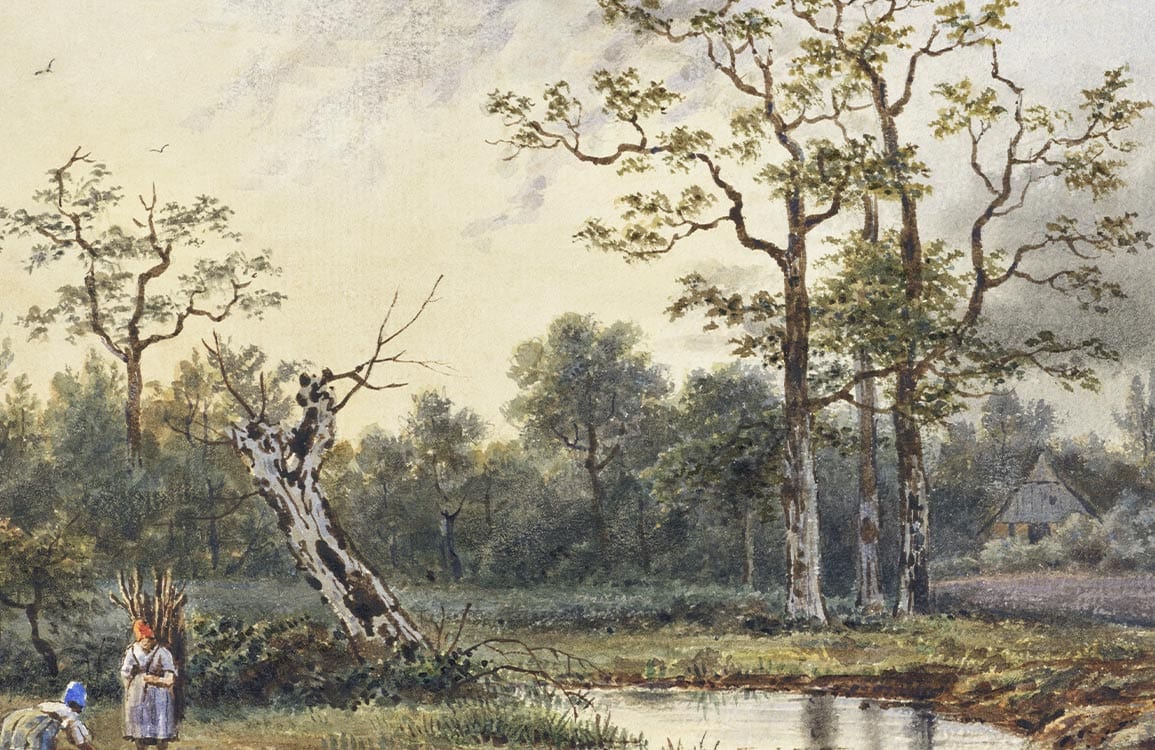 Vintage Pastoral Landscape Mural Wallpaper in Earthy Tones for Classic Interiors
