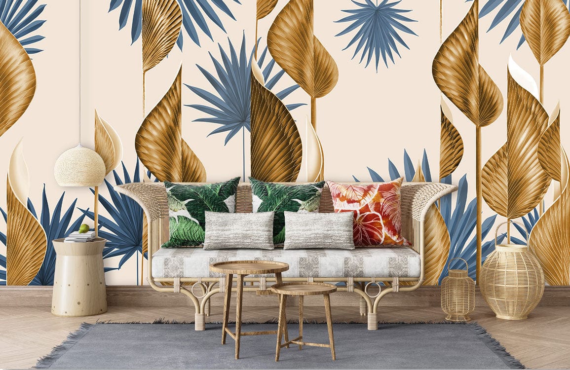 custom wallpaper mural for living room, a design of metal leaves pattern