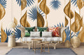 Beige Metal Leaves Wallpaper Mural