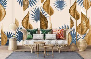 Beige Metal Leaves Wallpaper Mural
