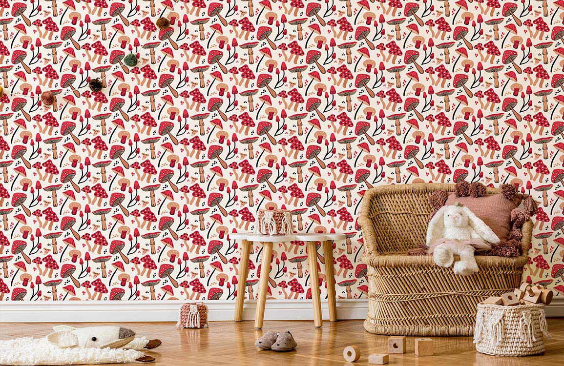 Balck Dots Mushrooms Wallpaper Mural