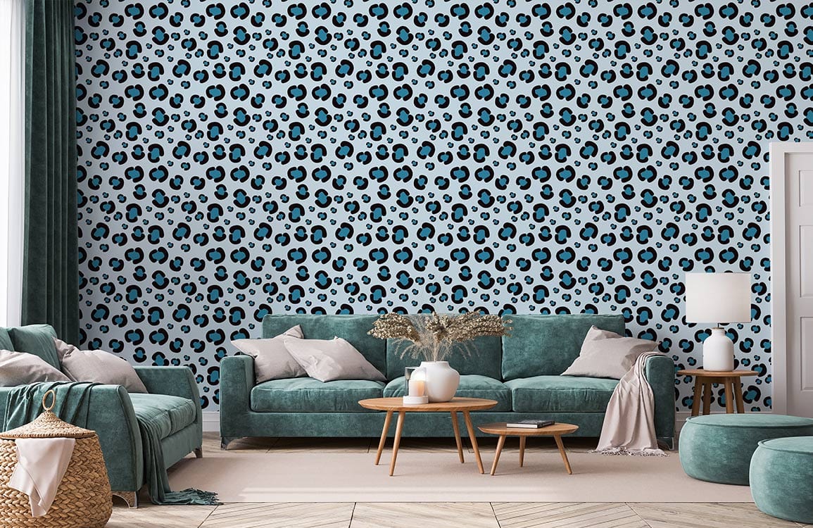 blue leopard print pattern animal skin wallpaper mural