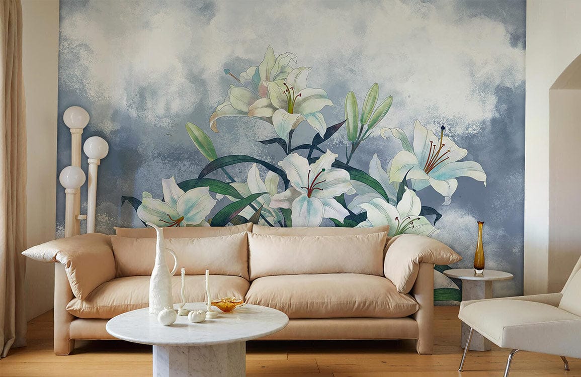 blue lily bouquet wallpaper mural for room decor
