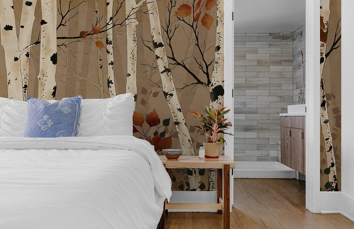 brown fall wallpaper mural featuring a firmiana forest is perfect for bedrooms.