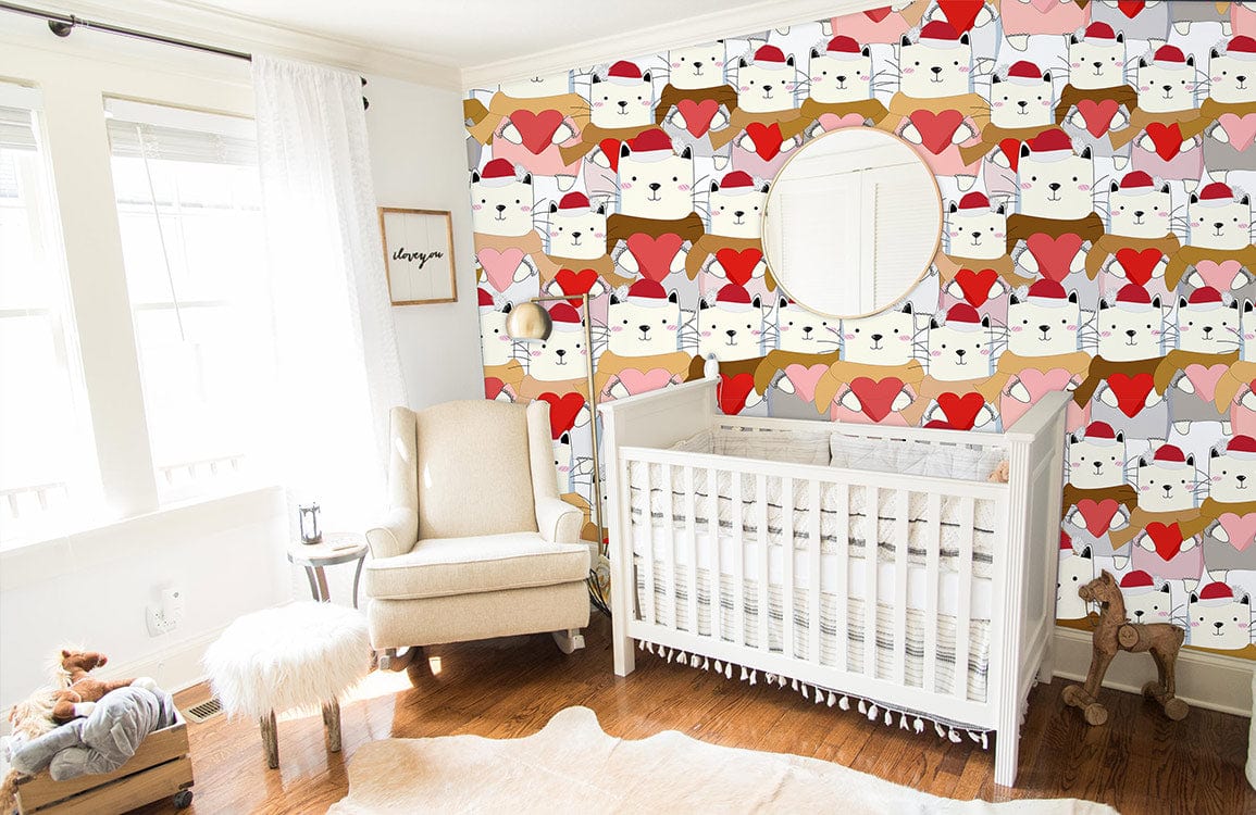 custom wallpaper mural for nursery, a design of cute cats pattern