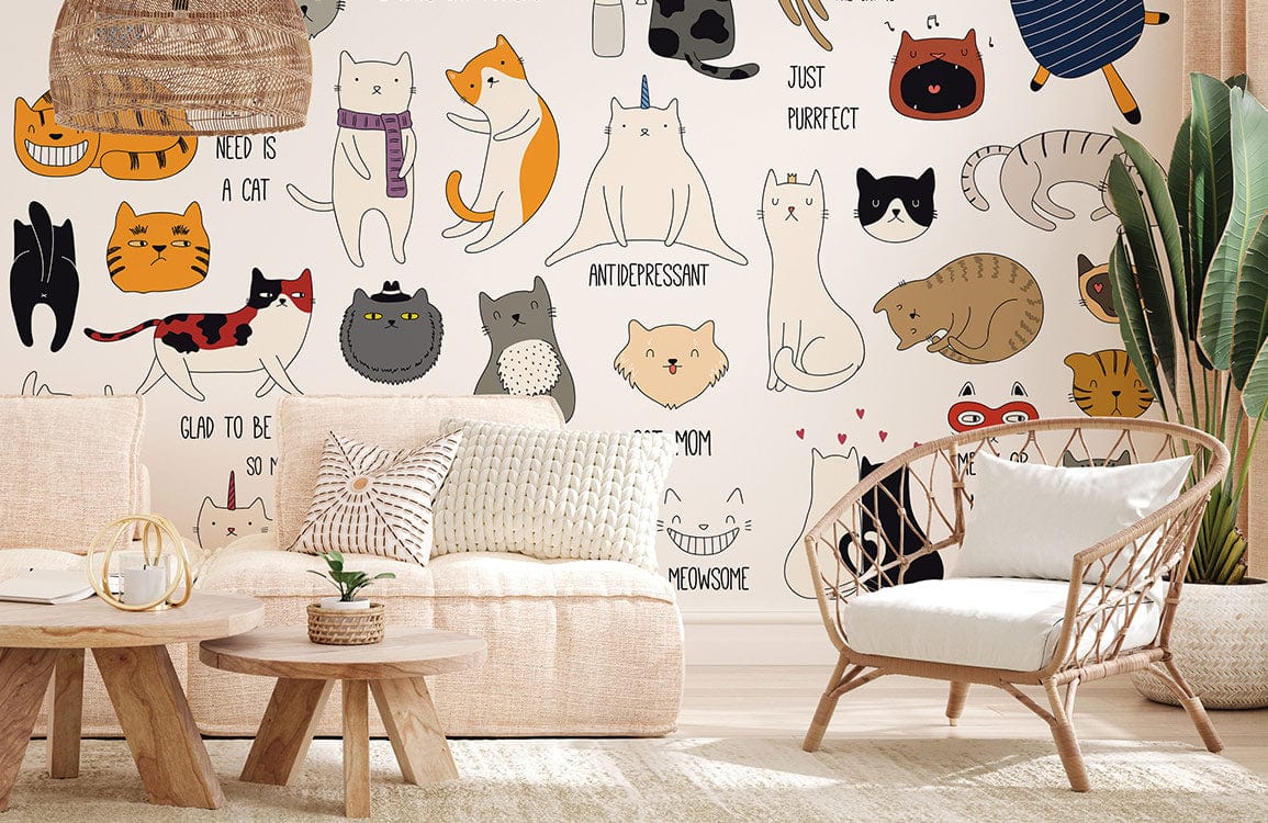 Colourful Cat Pattern Wallpaper Mural