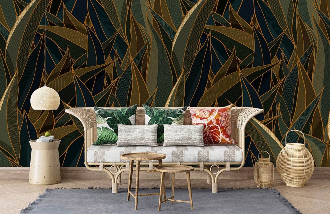 custom wallpaper mural for living room, a design of dense leave bushes