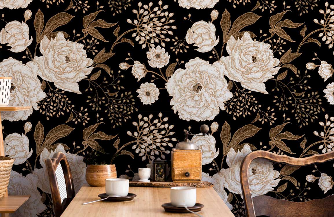 black and golden flowers wallpaper for room