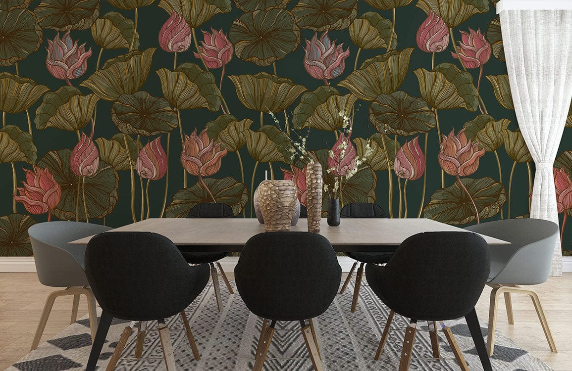 unique fire lotus flower wallpaper mural for room