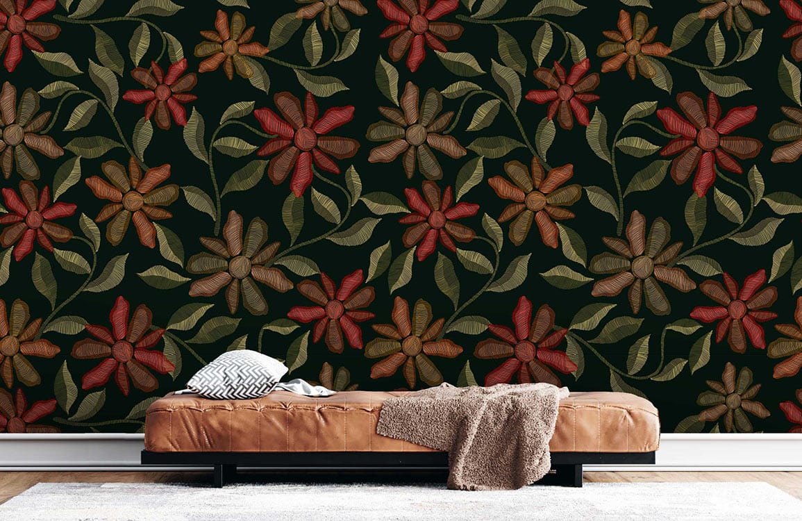 Flower Embroidery Wallpaper Mural