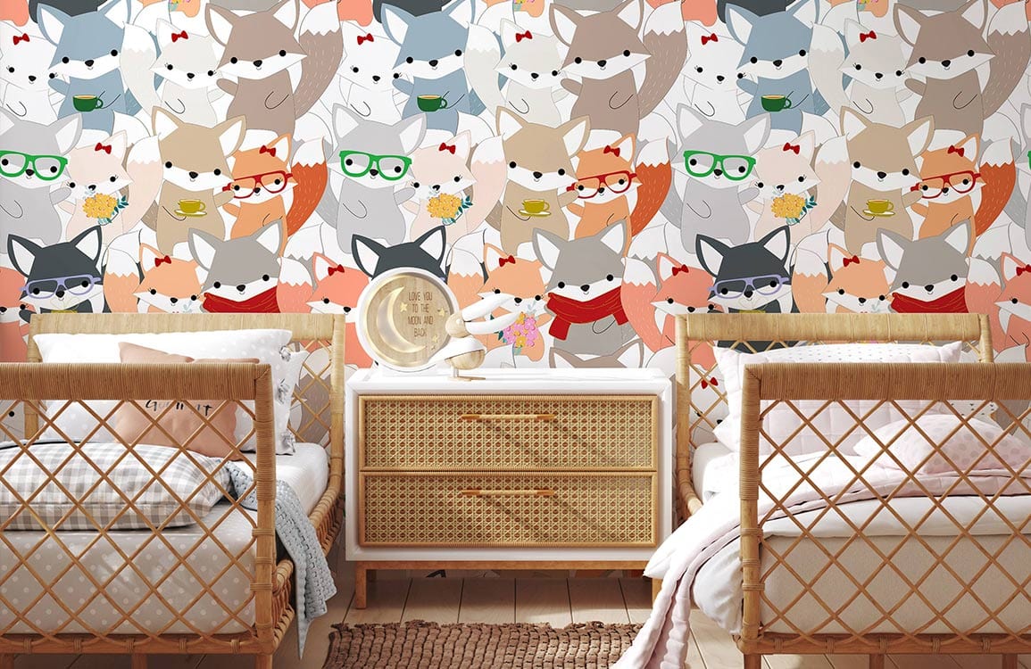 cute fox wallpaper mural customized for child's room