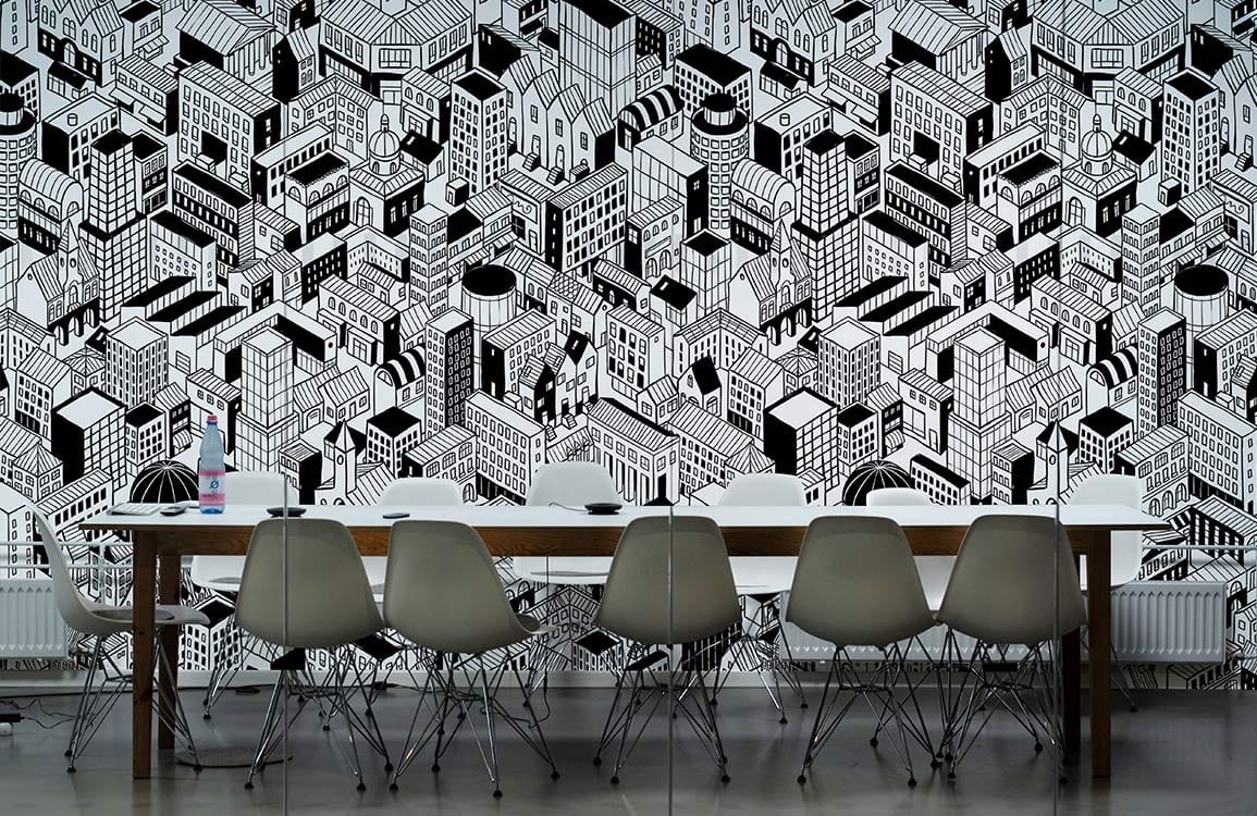 special office or workplace design, cool city sketch wallpaper mural