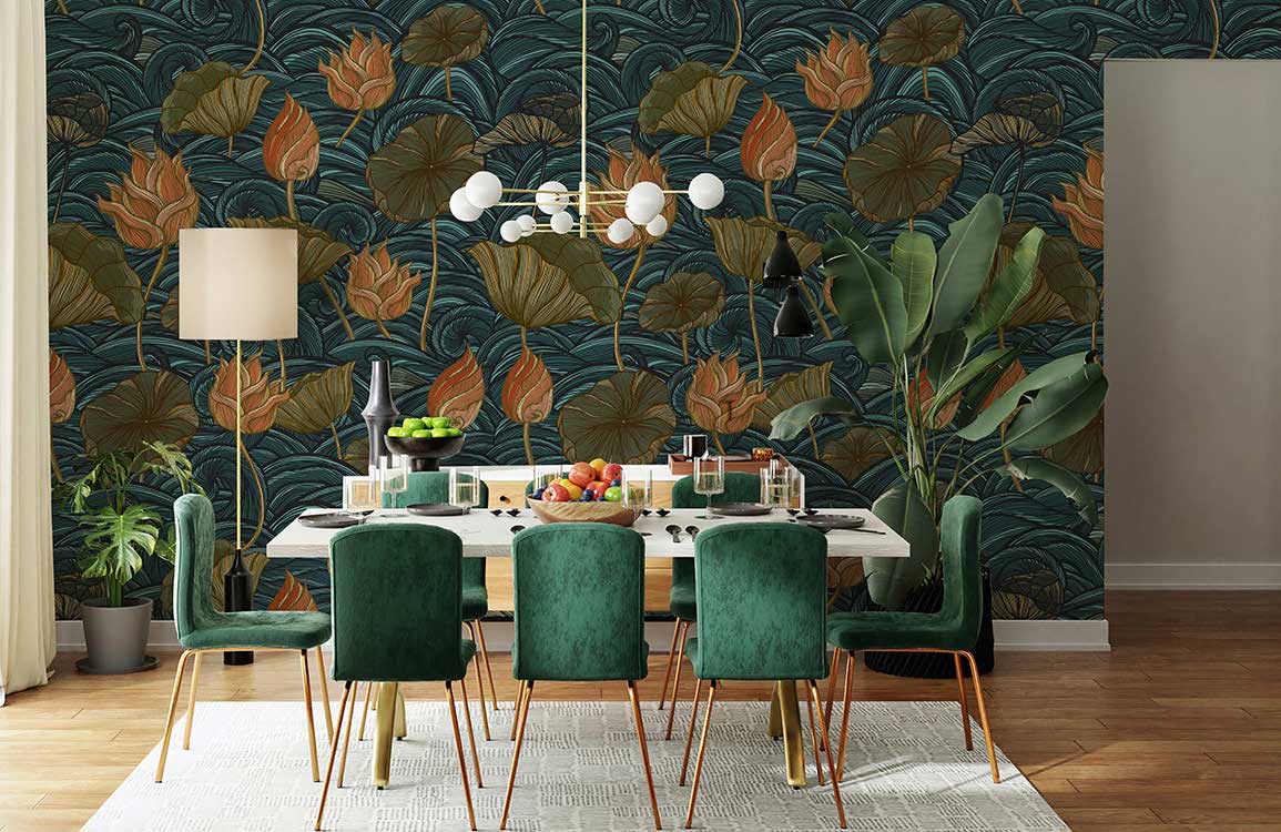 unique flower and wave pattern wallpaper for room