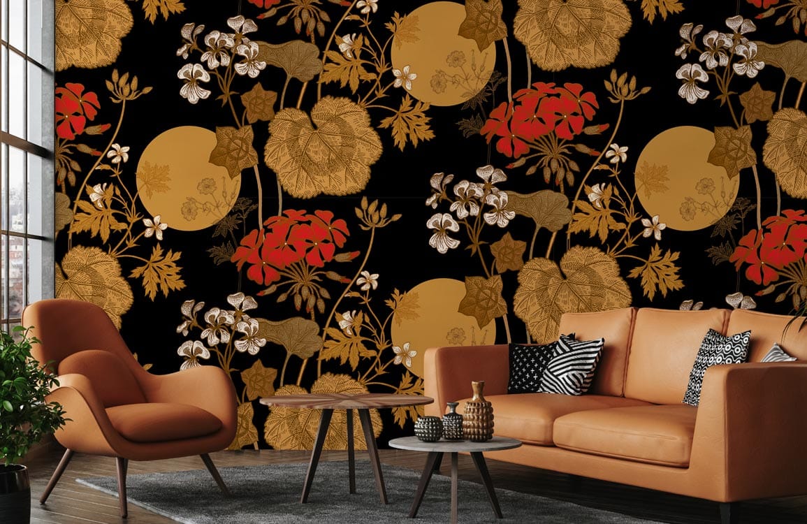 yellow moon and flower wallpaper for room