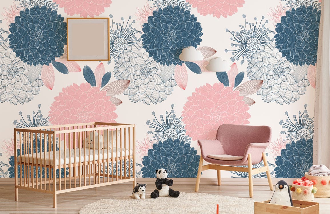 painting pink and blue floral wallpaper for room