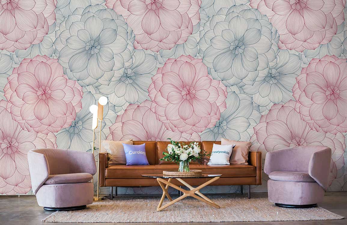 pink and blue floral pattern wallpaper for living rom