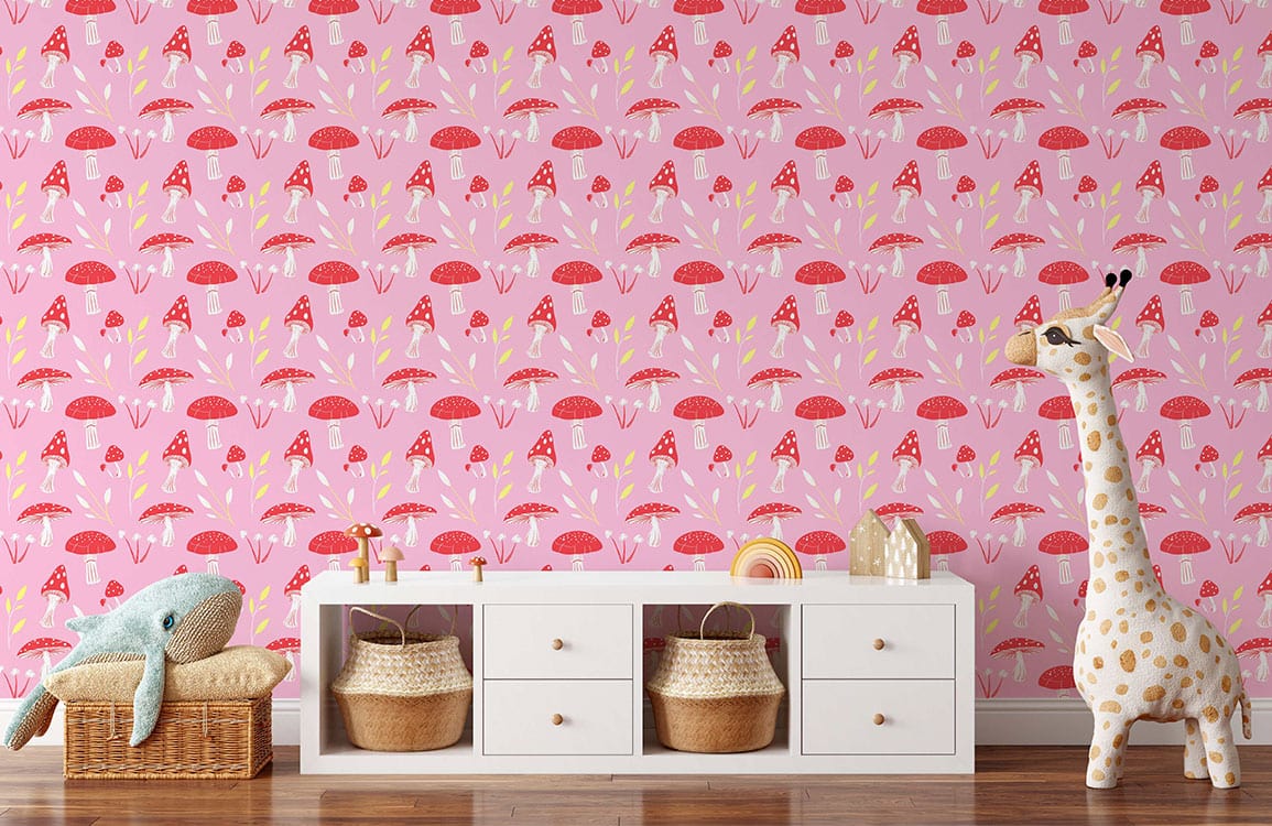 Charming Pink Mushroom Fantasy Pattern Wallpaper - Whimsical Cottage ...