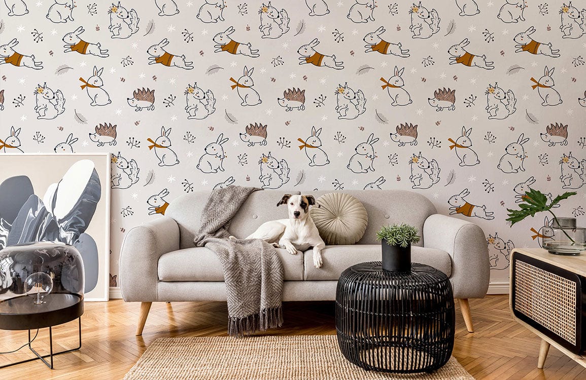 Rabbit & Hedgehog Wallpaper Mural