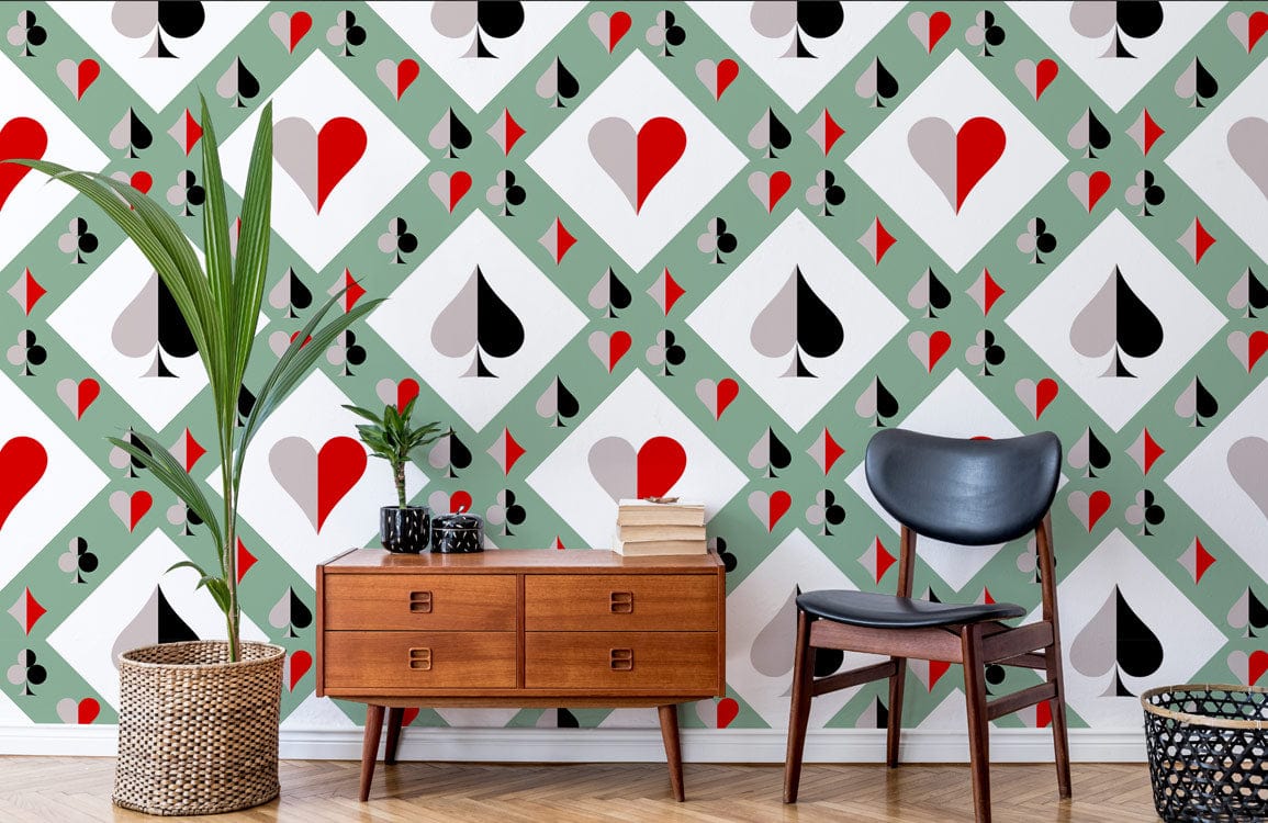 fresh green rhombic poker pattern wallpaper for room