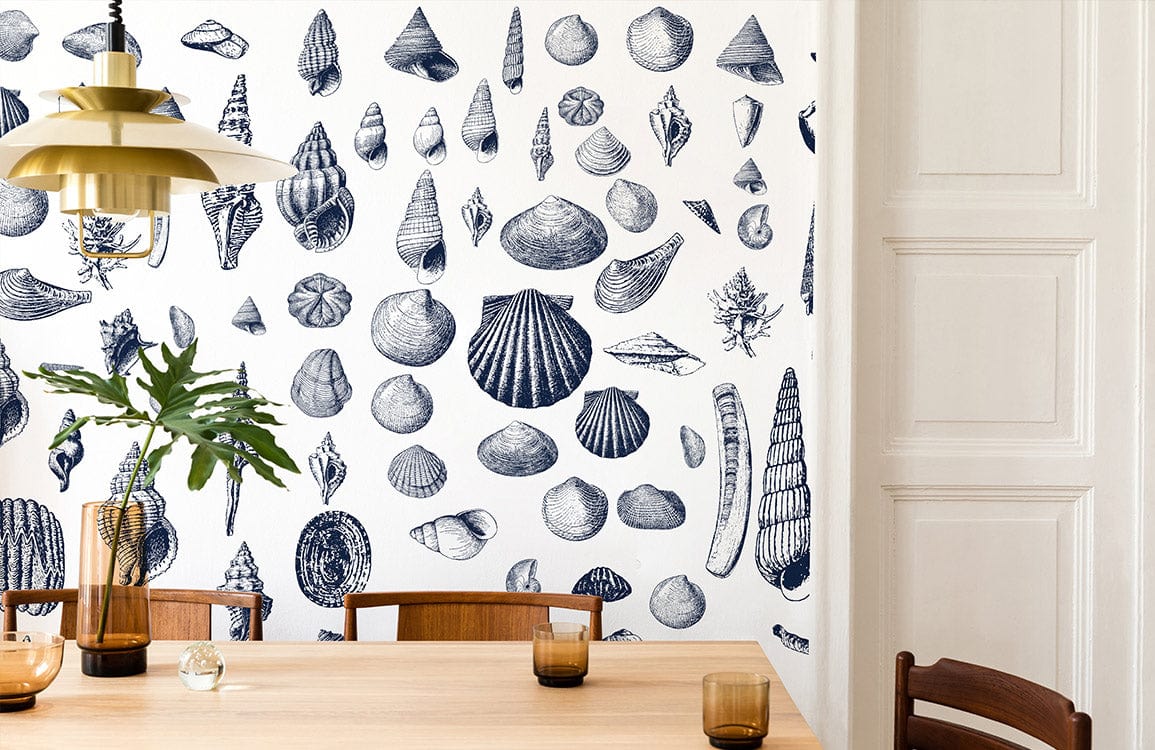 custom wallpaper rmural for dining room, a design of seashell specimen