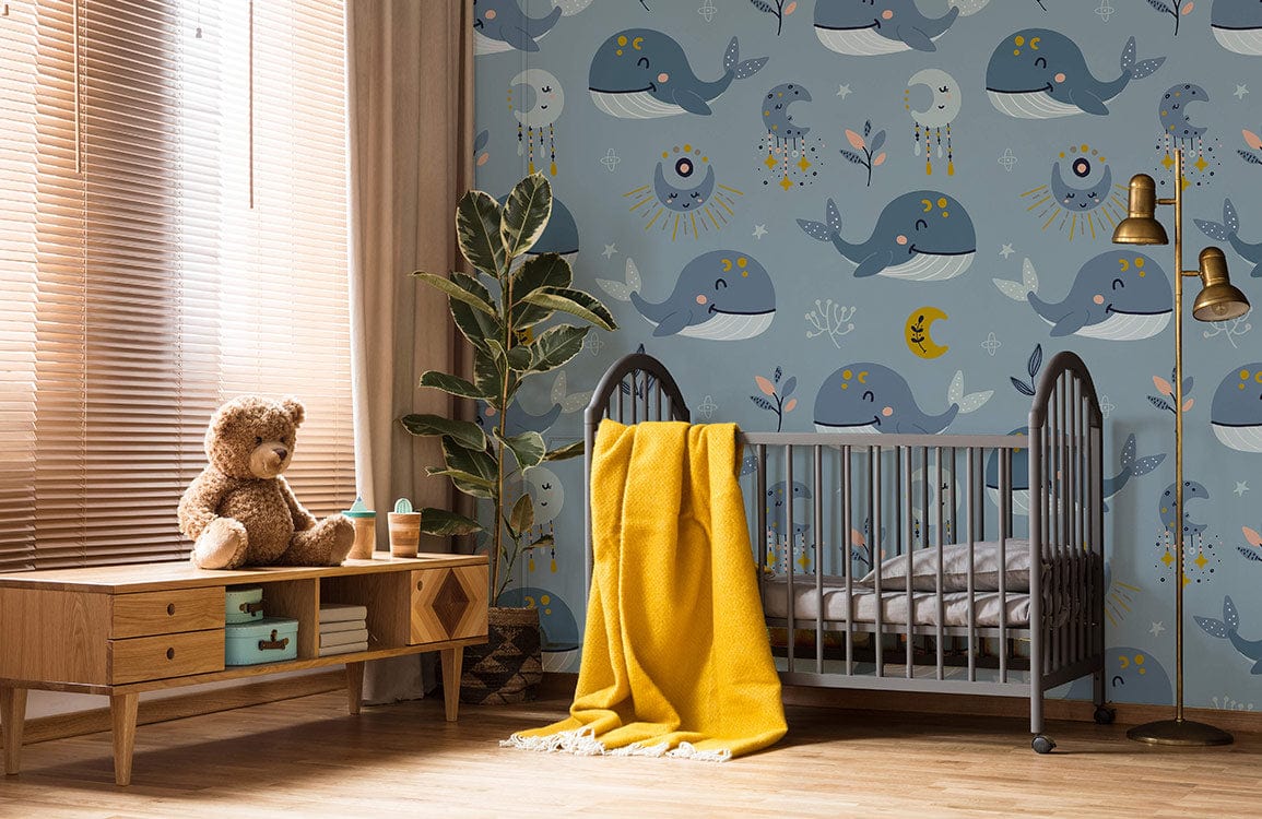dolphin baby with moon night wallpaper for kids