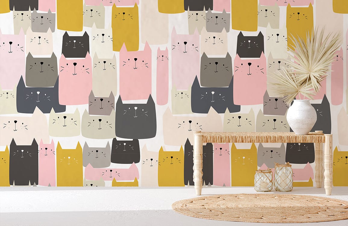 custom cartoon wallpaper mural, a design of special cats repeat pattern