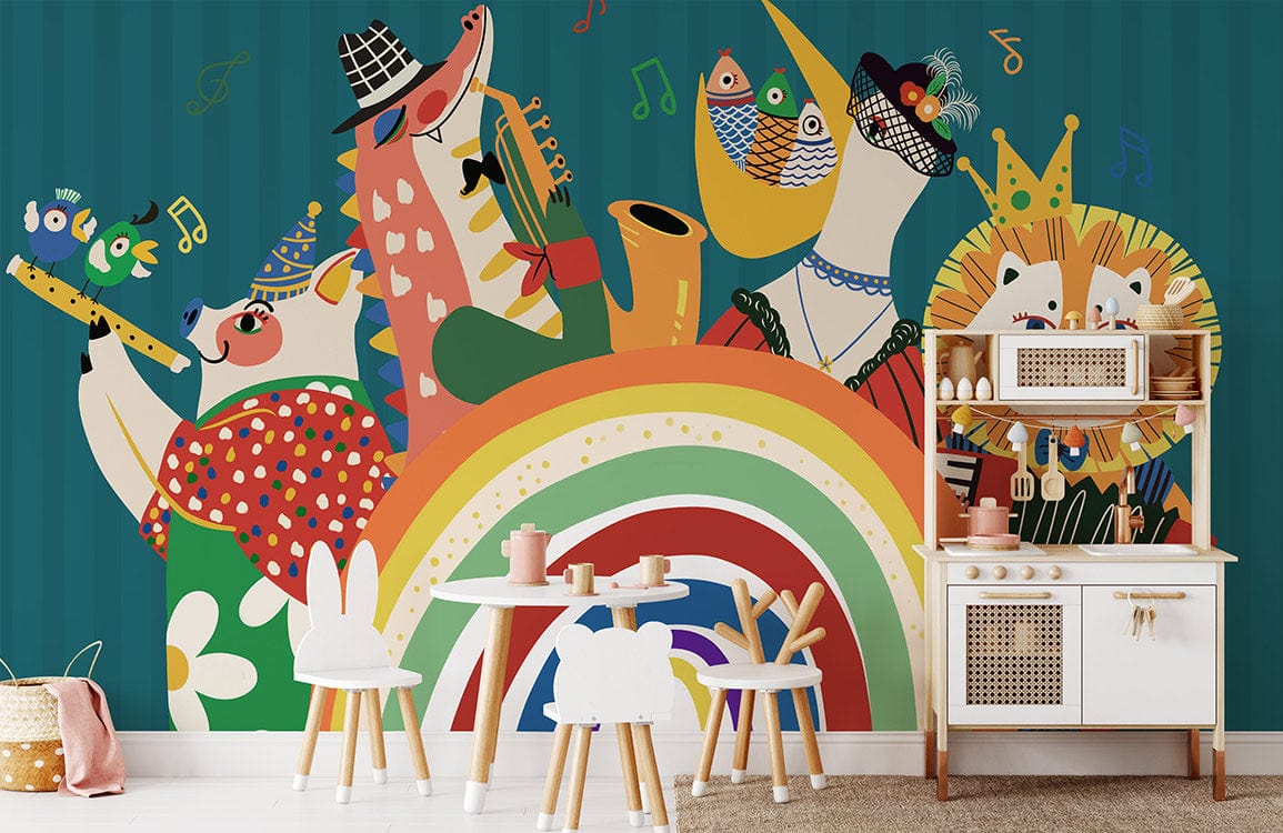 baby room wall painting with animals playing in a symphony
