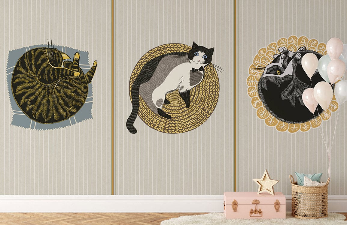 three cats animal wallpaper mural home decor