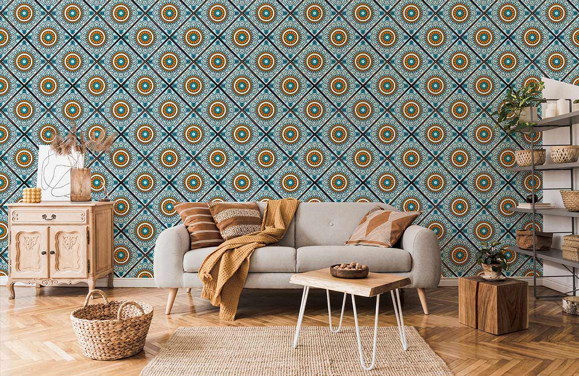 turquoise color flower pattern wallpaper mural for living room 