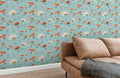 Turquoise Mushrooms Wallpaper Mural