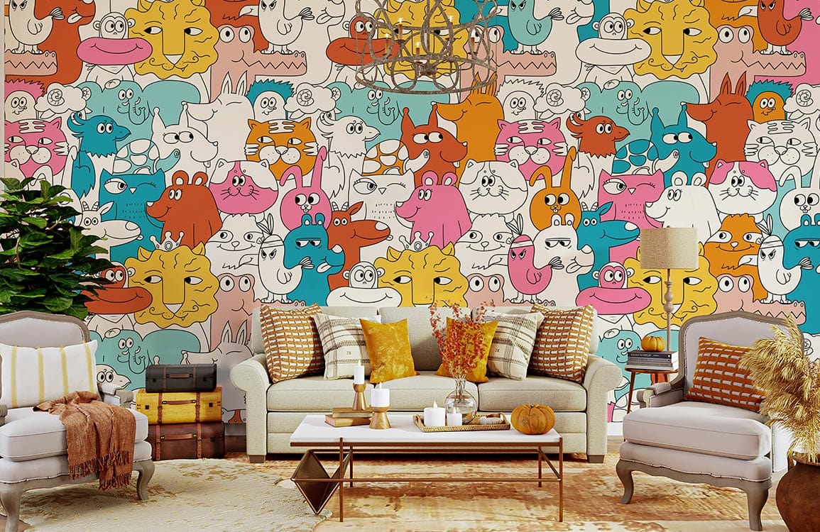 Uneven Colored Animals Wallpaper Mural