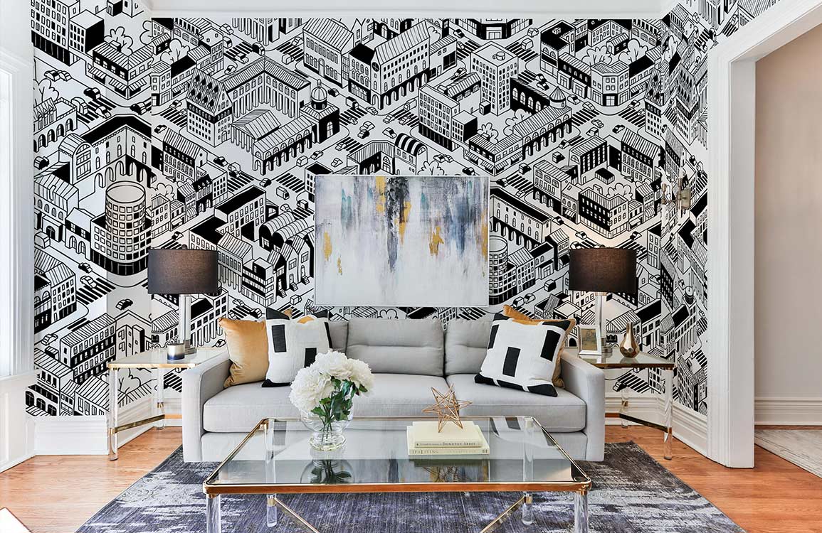 Unpainted City Strokes Wallpaper Mural