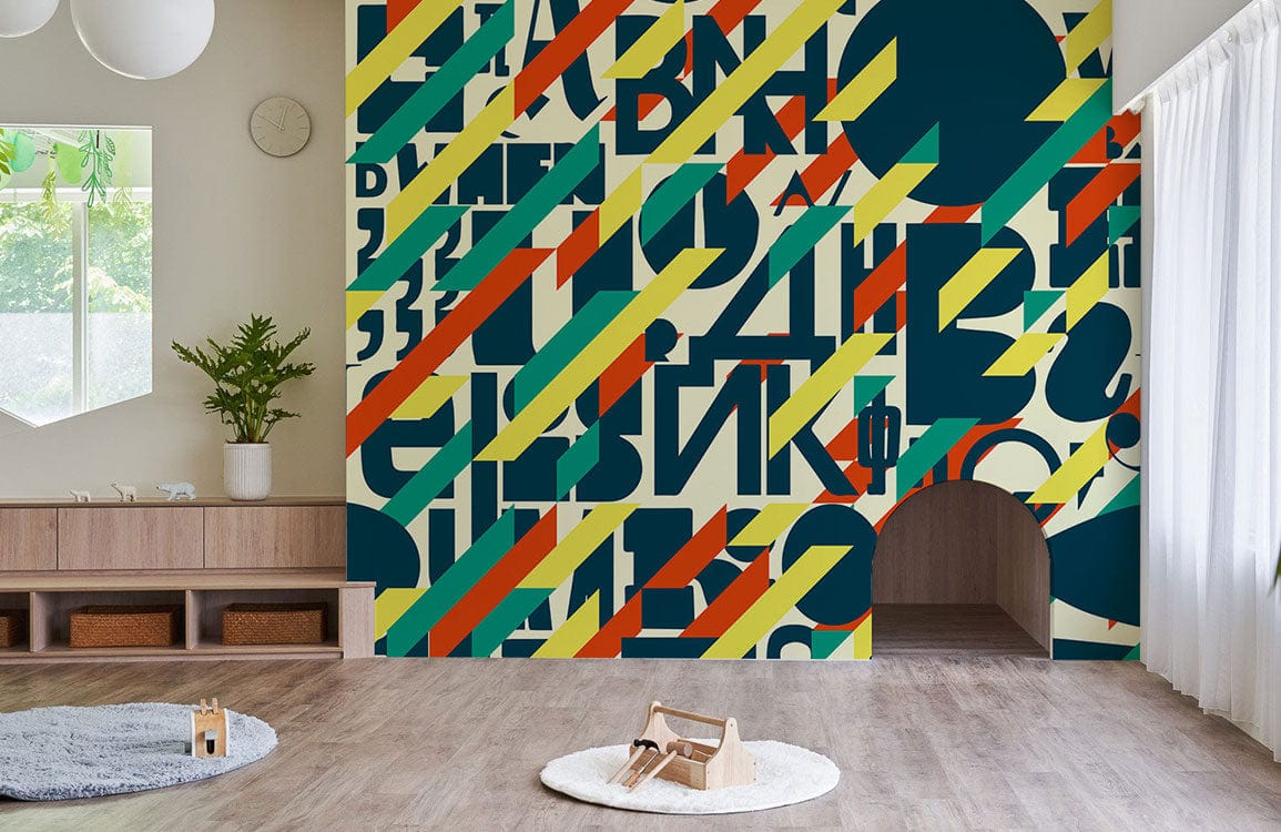 colorful letters pattern wallpaper mural for room